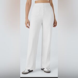 Halara High Waisted Button Multiple Pockets Straight Leg Casual Pant White NWT